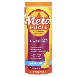 Metamucil Fiber 4 в 1, шелуха семян подорожника, без сахара с апельсиновым вкусом, 160 капсул