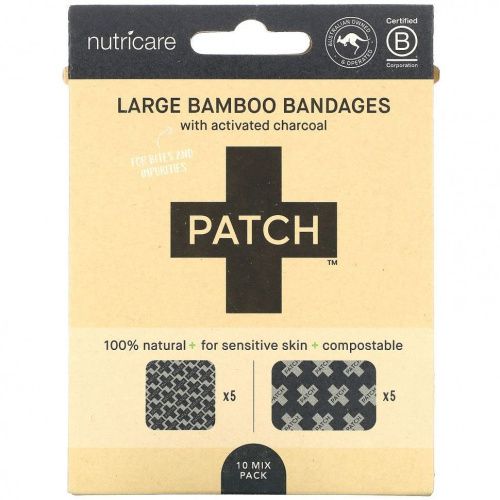 Patch, Patch, Large Bamboo Bandages with Activated Charcoal, 10 Mix Pack