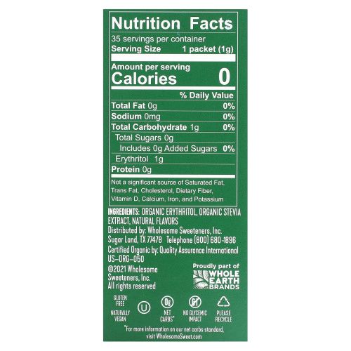 Wholesome, Органическая стевия, смесь подсластителей с нулевой калорийностью, 35 отдельных пакетов, 1,23 унции (35 г)