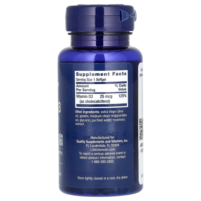 Life Extension, Витамин D3, 1000 МЕ, 250 капсул