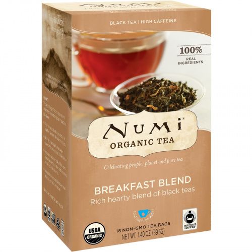Numi Tea, Organic Tea, Black Tea, Breakfast Blend, 18 Tea Bags, 1.40 oz (39.6 g)