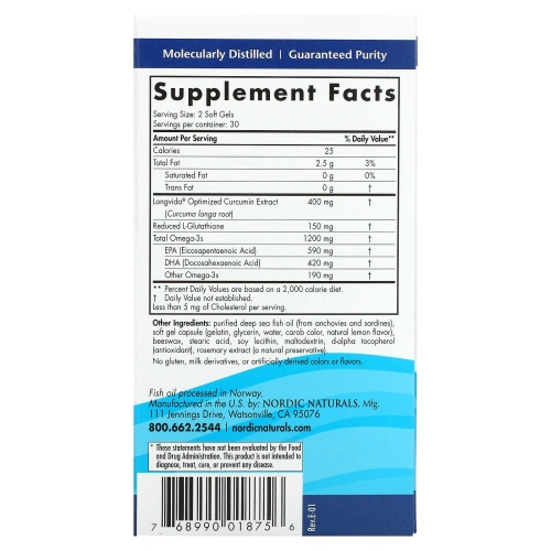 Nordic Naturals, Omega Curcumin, 1250 mg, 60 Soft Gels
