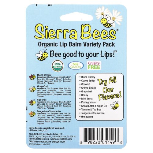 Sierra Bees, Органический бальзам для губ, ассорти, 4 пакетика, 0,15 унций (4,25 г) каждый