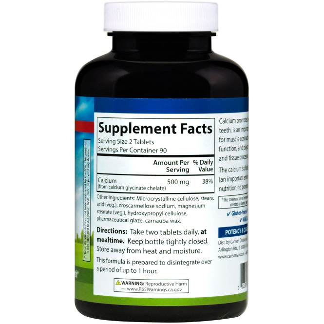 Carlson Labs, Кальций в форме хелата, 500 мг, 180 таблеток