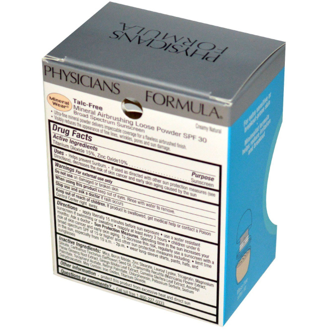 Physicians Formula, Mineral Wear, Mineral Airbrushing Loose Powder, Creamy Natural, SPF 30, 0.35 oz (10 g)