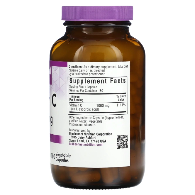 Bluebonnet Nutrition, Витамин C, 1000 мг, 180 растительных капсул
