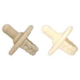 itzy ritzy, Sweetie Soother, пищевые силиконовые пустышки, от 0 месяцев, кремово-коричневая оплетка, 2 пустышки