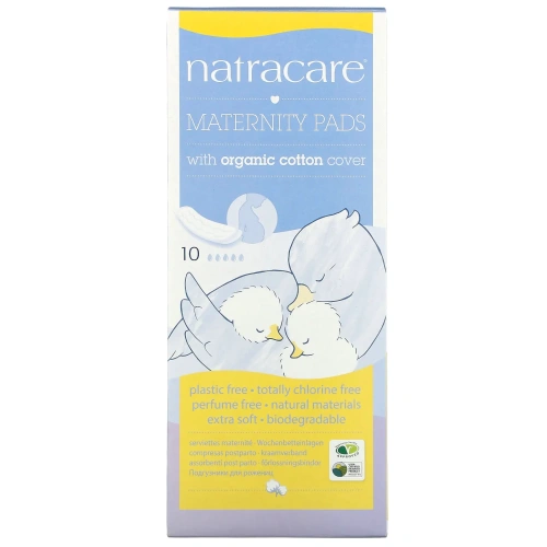Natracare, Для молодых мам, с покрытием из натурального хлопка, натуральные прокладки для мам, 10 штук
