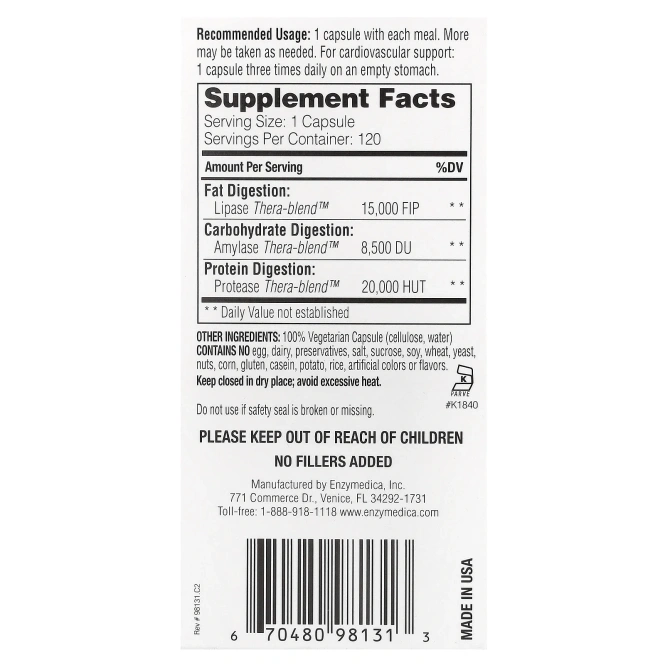 Enzymedica, Lypo Gold, оптимизация усвоения жиров, 120 капсул