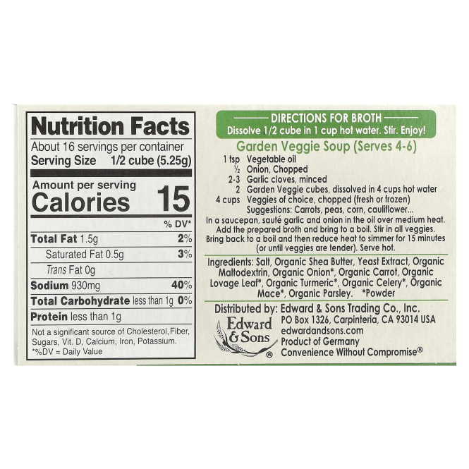 Edward & Sons, Edward & Sons, Garden Veggie, Bouillon Cubes, 8 Cubes