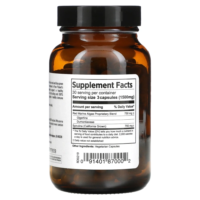 Pure Planet, Красные морские водоросли Плюс, 90 вегетарианских капсул