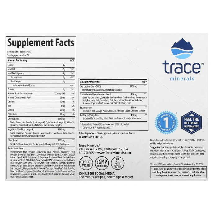 Trace Minerals Research, Greens Pak Берри 30 шт