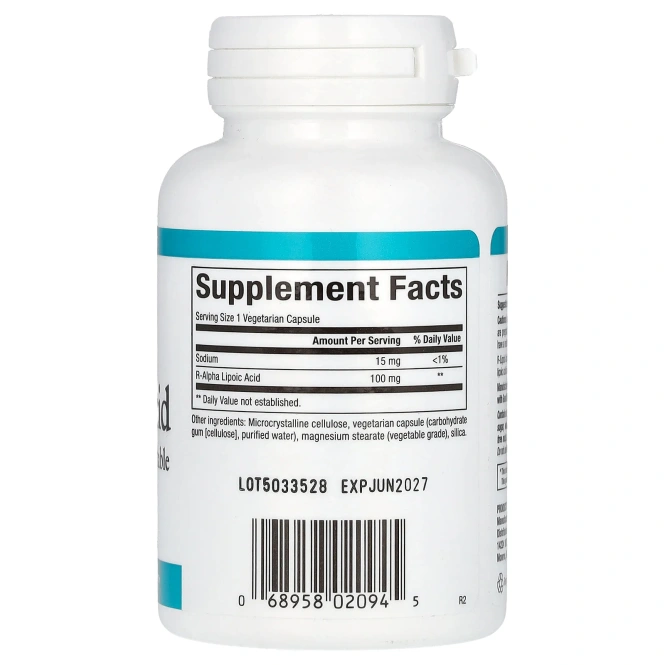 Natural Factors, R-липоевая кислота+, 100 мг, 60 вегетарианских капсул