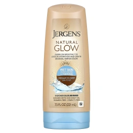 Jergens, Увлажняющее средство Natural Glow для нанесения на влажную кожу, укрепляющее, оттенок Medium to Tan (221 мл)