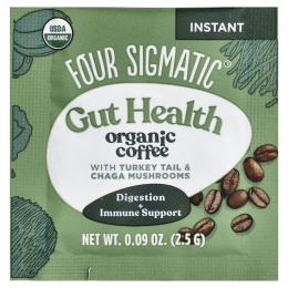 Four Sigmatic, Gut Health, органический растворимый кофе, трутовик разноцветный и грибы чага, средняя обжарка, 10 пакетиков, 2,5 г (0,09 унции)
