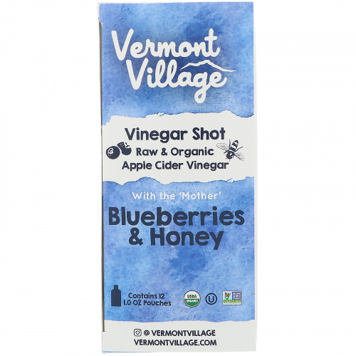 Vermont Village, Organic, Apple Cider Vinegar Shot, Blueberries & Honey, 12 Pack, 1 oz (28 g) Each