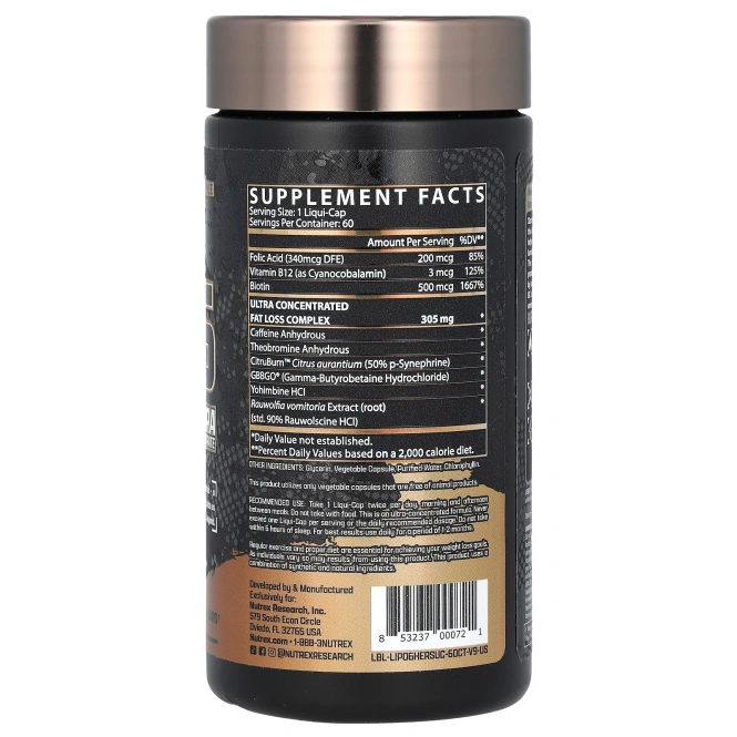 Nutrex Research, Lipo-6 Black Hers, ультраконцентрированный, 60 черных капсул