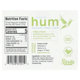 Stevita, Hum®, жевательная резинка без сахара, со вкусом мяты, 12 пакетиков по 12 шт.