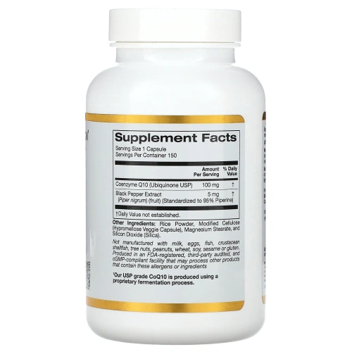 California Gold Nutrition, коэнзим Q10 фармацевтической степени чистоты с экстрактом Bioperine, 100 мг, 150 растительных капсул