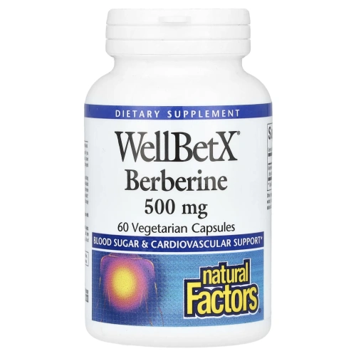 Берберин, Berberine, WellBetX, Natural Factors, 500 mg, 60 Vegetarian Capsules