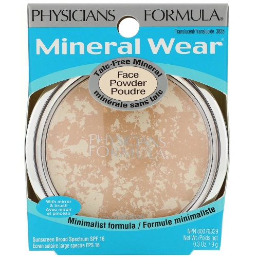 Physicians Formula, Mineral Wear, Минеральная пудра для лица, SPF 16, полупрозрачный, 0,3 унции (9 г)