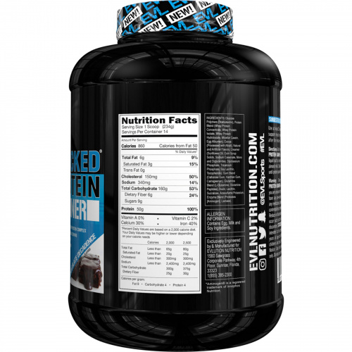 EVLution Nutrition, Stacked, протеиновый гейнер, шоколадный декаданс, 7,23 фунтов (3276 г)