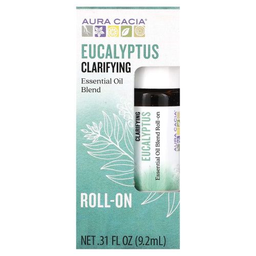 Aura Cacia, Смесь эфирного масла, очищающий роликовый аппликатор, эвкалипт, 0,31 жидкие унции (9,2 мл)