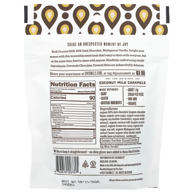 Cocomels, Bites, мадагаскарская ваниль, 99 г (3,5 унции)