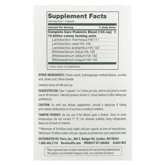 Flora, Пробиотик «Полный уход», 30 вегетарианских капсул