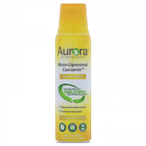 Aurora Nutrascience, Куркумин в форме микро липосом, натуральный фруктовый вкус, 200 мг, 5,4 ж. унц.(160 мл)