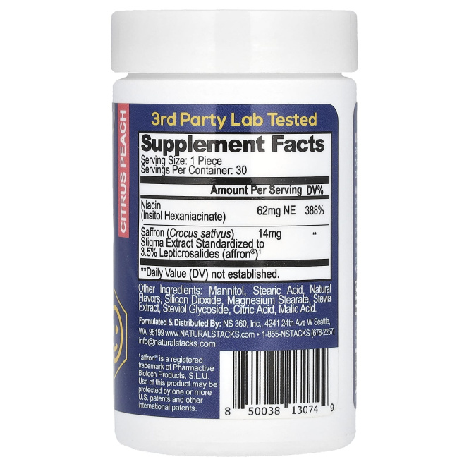 Natural Stacks, Mood Bites, цитрусовый и персик, 30 шт. Без сахара