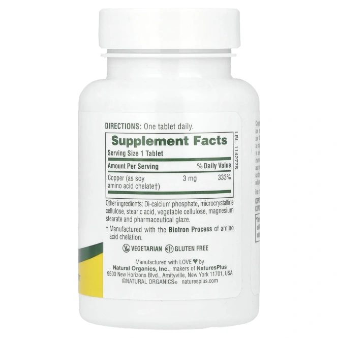 Nature's Plus, Медь, 3 мг, 90 таблеток
