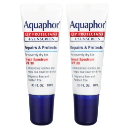 Aquaphor, Средство для защиты губ и солнцезащитное средство, SPF 30, без отдушек, 2 тюбика по 10 мл (0,35 жидк. унц.)