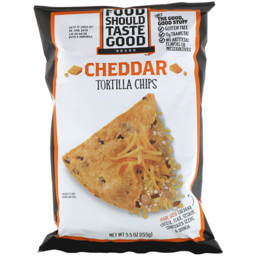 Food Should Taste Good, Натуральные чипсы Tortilla с сыром чеддер, 5,5 унций (156 г)