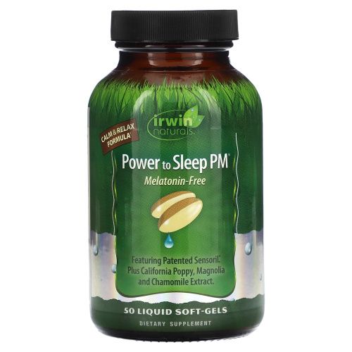 Irwin Naturals, Мощь для сна ПМ, без мелатонина, 50 мягких желатиновых капсул с жидким наполнением