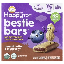 Happy Family Organics, HappyTot®, Bestie Bars™, арахисовая паста и голубика, 5 батончиков по 21 г (0,74 унции)