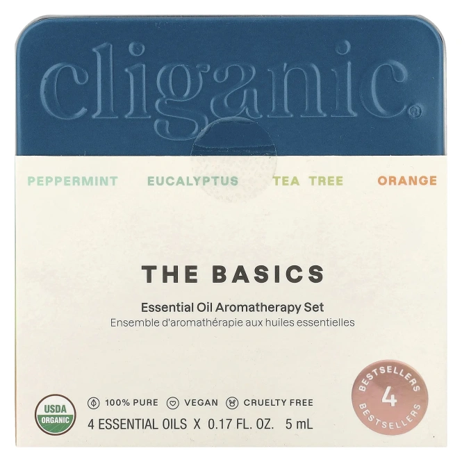 Cliganic, The Basics, набор для ароматерапии с эфирными маслами, набор из 4 предметов