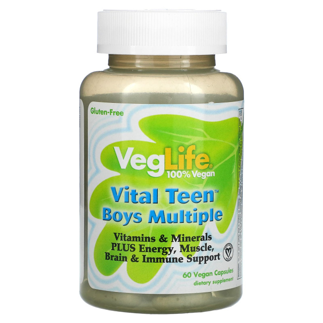 VegLife, Vital Teen, витаминный комплекс для мальчиков, 60 вегетарианских капсул