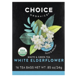 Choice Organic Teas, Белый и зеленый чай, белая бузина, 16 чайных пакетиков, 24 г (0,85 унции)