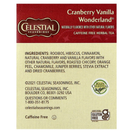 Celestial Seasonings, Holiday Herbal Tea, Cranberry Vanilla Wonderland®, без кофеина, 18 чайных пакетиков, 38 г (1,3 унции)