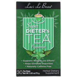 Natrol, Laci Le Beau, диетический чай Super Dieter's Tea, с перечной мятой, 30 чайных пакетиков, 75 г
