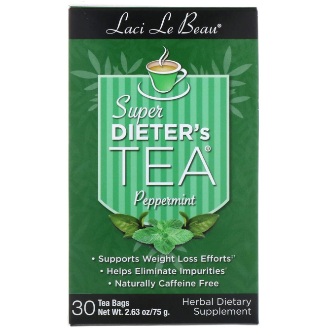 Natrol, Laci Le Beau, диетический чай Super Dieter's Tea, с перечной мятой, 30 чайных пакетиков, 75 г