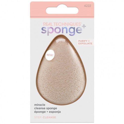 Real Techniques, Sponge +, Miracle Cleanse Sponge, с пробиотиками, шаг: Очищение, 1 спонж