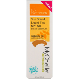 MyChelle Dermaceuticals, Солнцезащитное средство Жидкий тональный крем, SPF 50, Натуральный загар, 1 унция (30 мл)