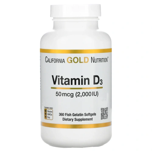 California Gold Nutrition, Витамин D3, 50 мкг, 2000 МЕ, 360 мягких капсул с оболочкой из рыбьего желатина