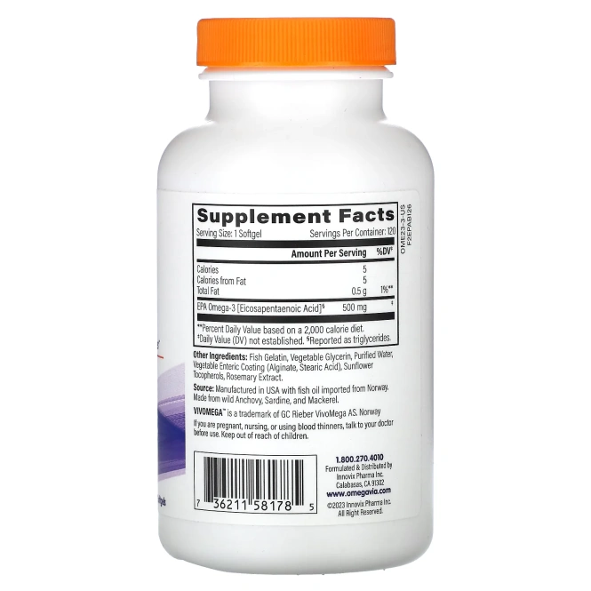 OmegaVia, ЭПК 500, чистая ЭПК омега-3, 120 капсул