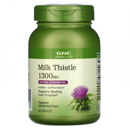 GNC Herbal Plus, Milk Thistle, Extra Strength, 1300 mg, 60 Caplets
