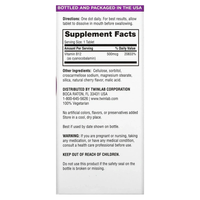 TwinLab, B-12 Dots Вишня 100 таблеток