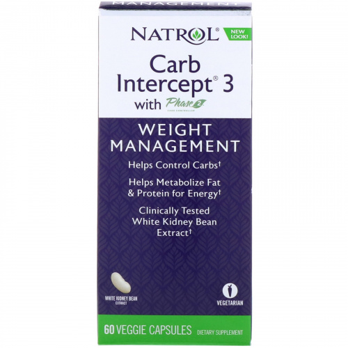 Natrol, Carb Intercept 3 with Phase 2 Carb Controller, 60 Veggie Caps