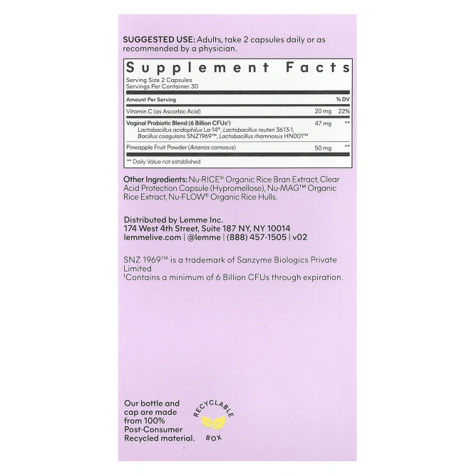 Lemme, Purr, пробиотики для здоровья влагалища, 60 веганских капсул